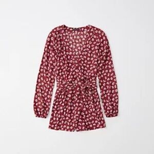 Abercrombie and Fitch Long Sleeve Wrap Front Romper in Red Floral XXSP